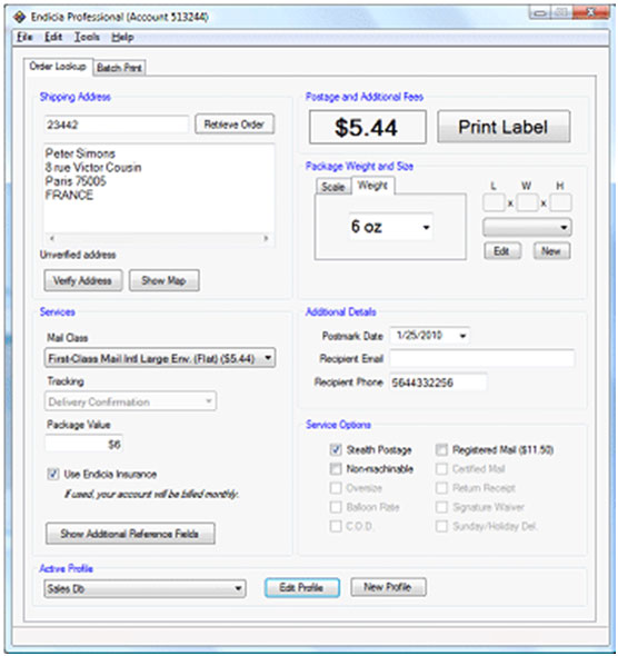 Endicia Professional Order Lookup