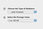 Select mailpiece and postage value for accurate postage.